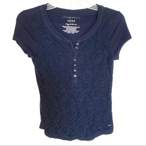Aeropostale Navy Short Sleeve Lace Top Size M